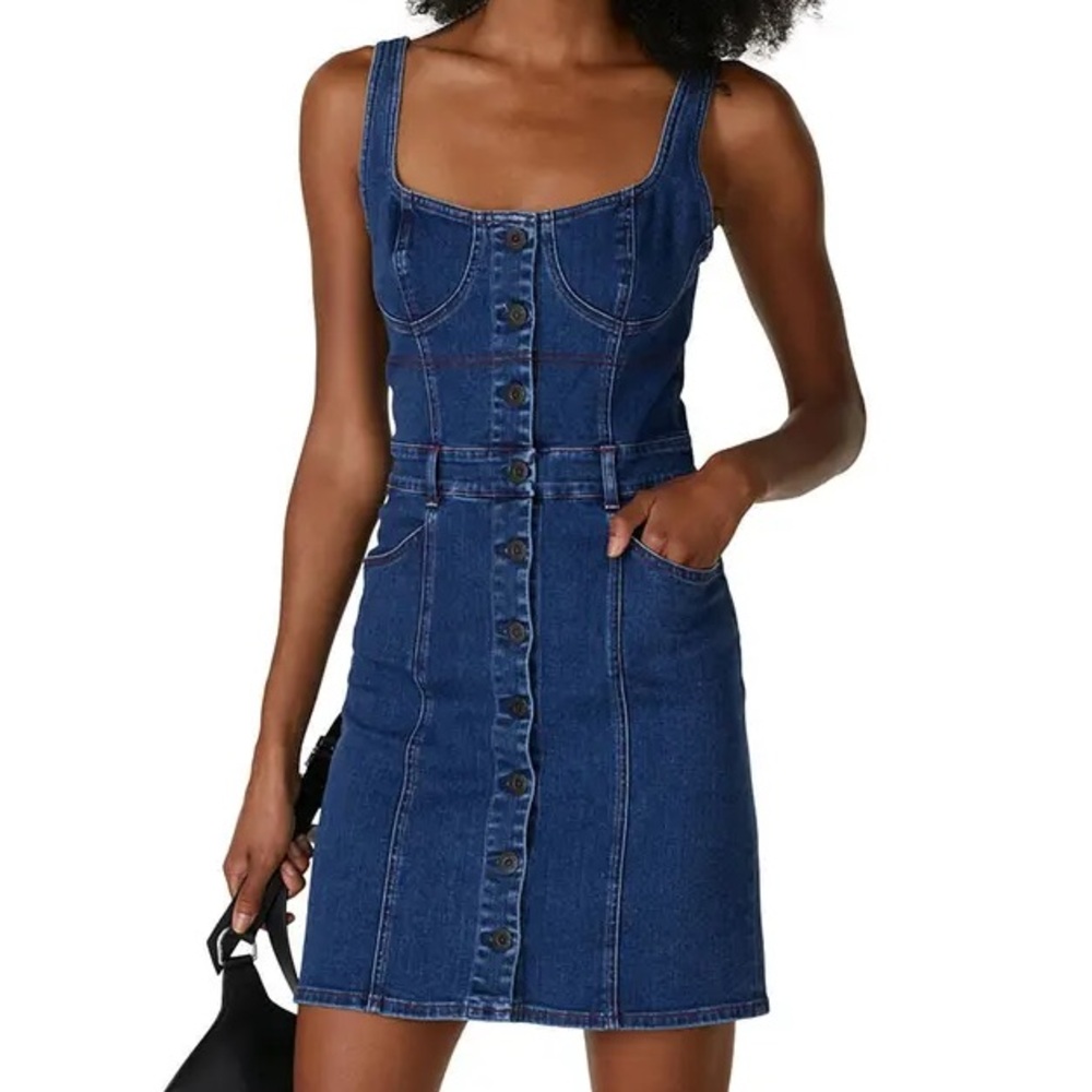 $295 3X1 Shannon Denim Button Front Mini Dress